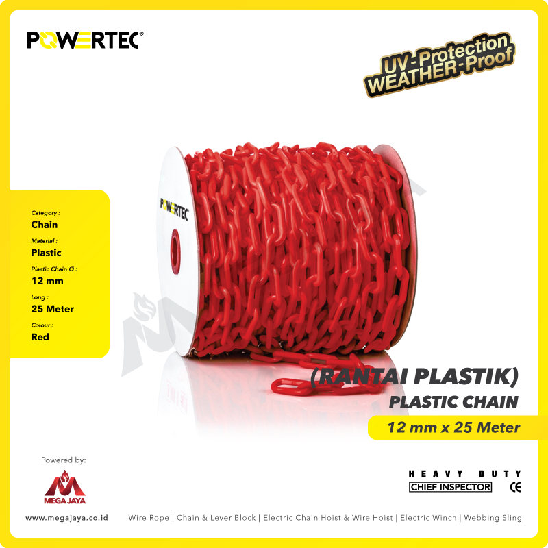 Plastic Chain Merah Powertec 12Milimeter 25 Meter