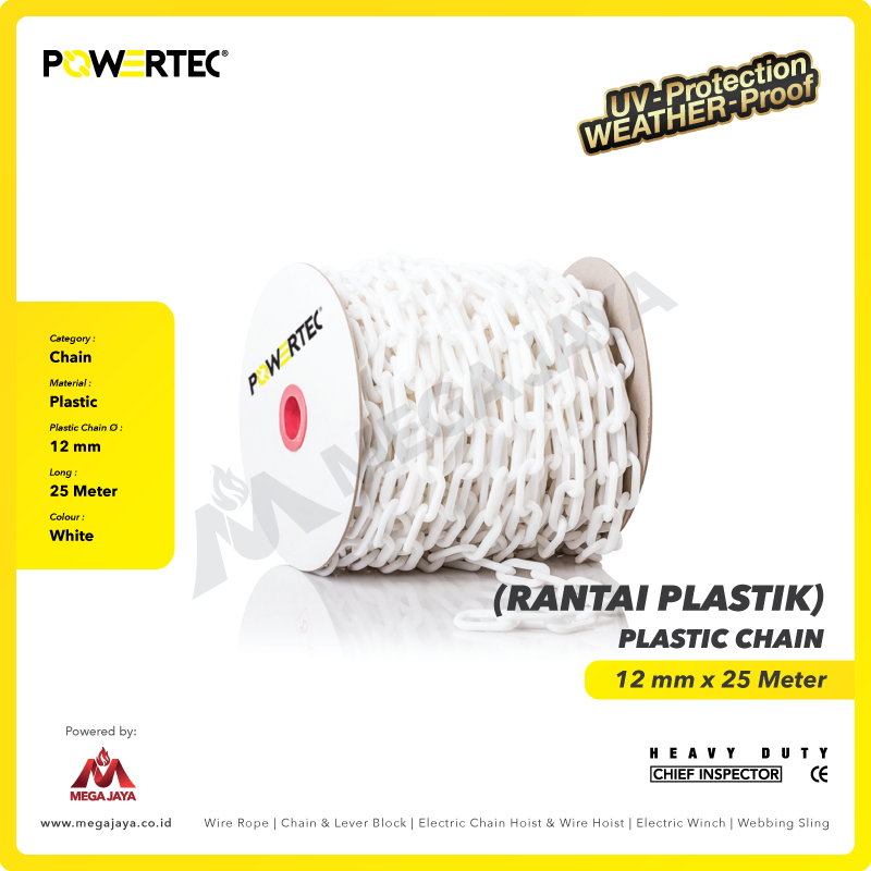 Plastic Chain Putih Powertec 12Milimeter 25 Meter