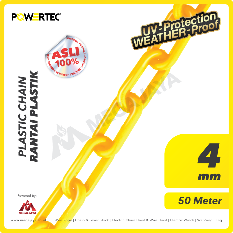 POWERTEC-Plastic-Chain-Yellow-4mm-I.png Plastic Chain Kuning Powertec 4Milimeter 50 Meter - Image 1