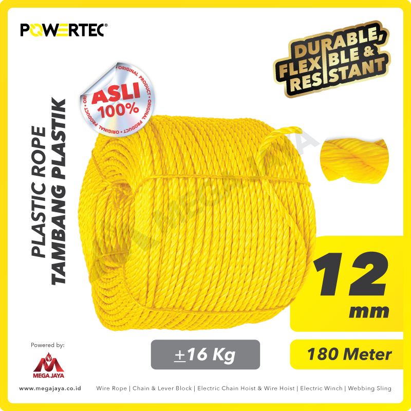 POWERTEC-Plastic-Rope-12mm-I.png Plastic Rope Kuning Powertec 12Milimeter @16Kg - Image 1