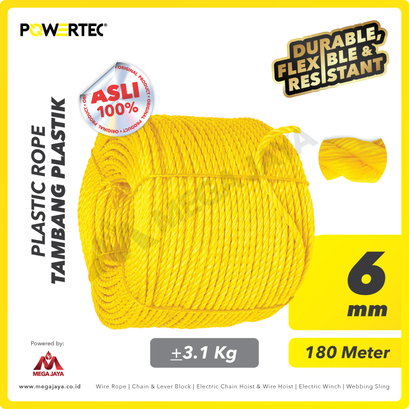 POWERTEC-Plastic-Rope-6mm-I.png Plastic Rope Kuning Powertec 6Milimeter @3,1Kg - Image 1