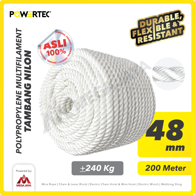 POWERTEC-Polypropylene-Multfilament-Rope-48mm-I.png PP Multi (Nylon) Rope Powertec 48Milimeter - Cir 6" @240Kg - Image 1