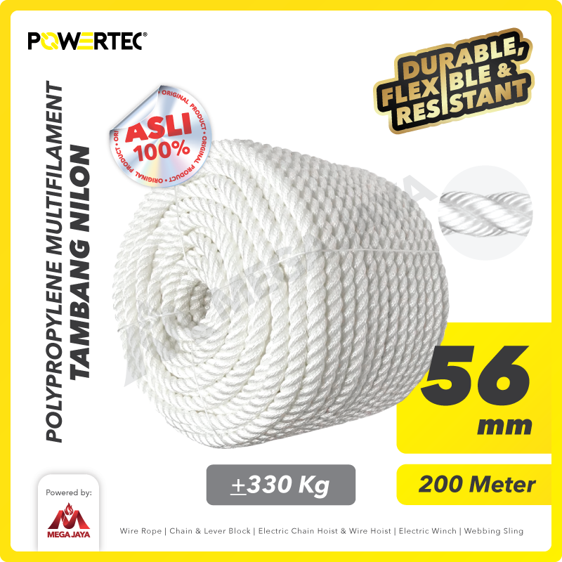 POWERTEC-Polypropylene-Multfilament-Rope-56mm-I.png PP Multi (Nylon) Rope Powertec 56Milimeter - Cir 7" @330Kg - Image 1
