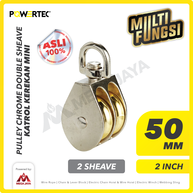 POWERTEC-Pulley-Chrome-Double-Sheave-50mm-I.png Pulley Powertec Chrome Double 2" - Gambar 1