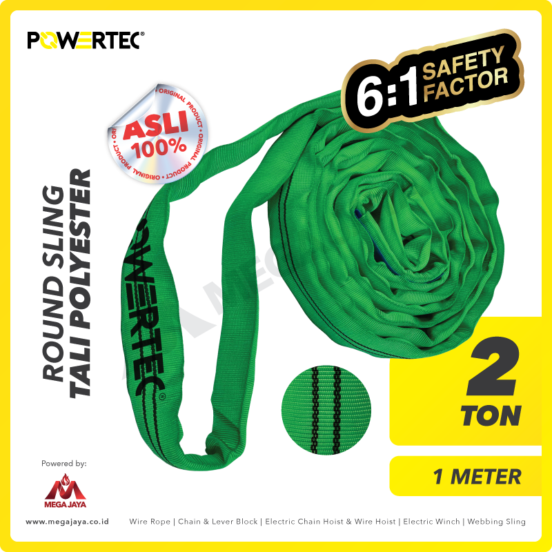 POWERTEC-Round-Sling-2Tx1MI.png Round Sling Powertec (6:1) 2 Ton x 1 Meter (Hijau) - Image 1