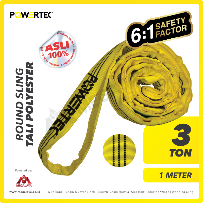 POWERTEC-Round-Sling-3Ton-x-1Meter-I.png Round Sling Powertec (6:1) 3 Ton x 1 Meter (Kuning) - Gambar 1