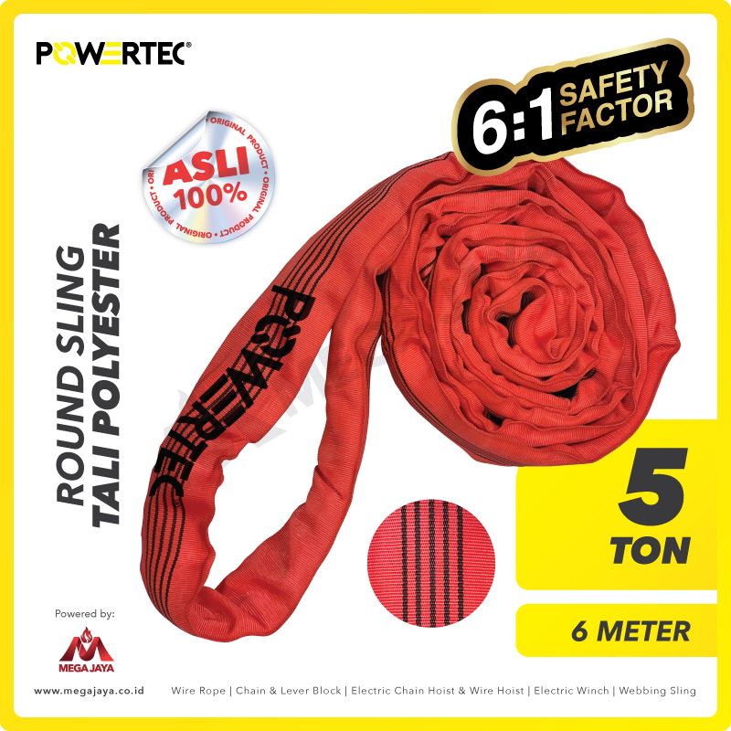 POWERTEC-Round-Sling-5Ton-x-6Meter-I.png Round Sling Powertec (6:1) 5 Ton x 6 Meter (Merah) - Image 1