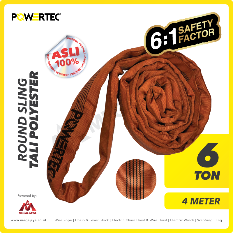 POWERTEC-Round-Sling-6Ton-x-4Meter-I.png Round Sling Powertec (6:1) 6 Ton x 4 Meter (Cokelat) - Gambar 1