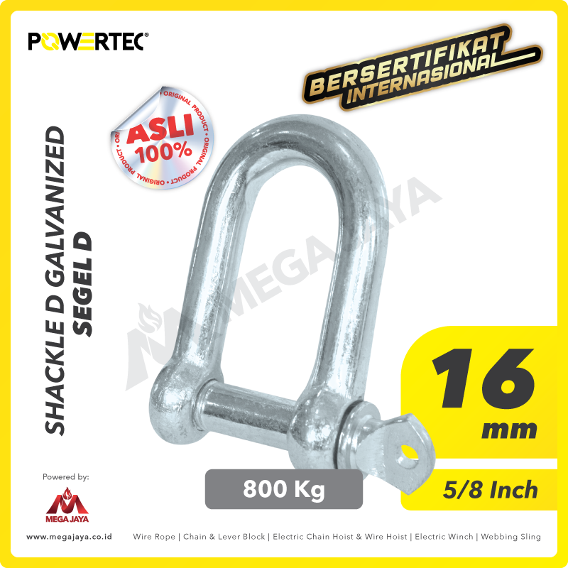 POWERTEC-Shackle-D-Galvanized-16mm-I.png Shackle Powertec Galv D 16Milimeter - 5/8" - Gambar 1