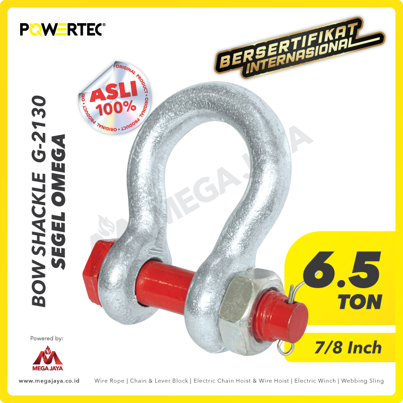 POWERTEC-Shackle-G-2130-6.5Ton-I.png Shackle Powertec 2130 6,5 Ton - 7/8" - Gambar 1