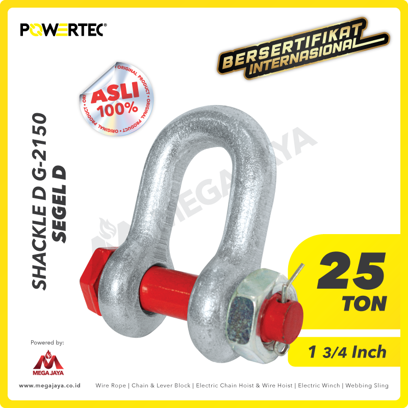 POWERTEC-Shackle-G-2150-25Ton-I.png Shackle Powertec 2150 25 Ton - 1 3/4" - Gambar 1