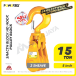 Snatch Block Powertec HD Double Sheave with Hook 15 Ton - 8"