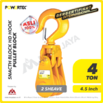 Snatch Block Powertec HD Double Sheave with Hook 4 Ton - 4 1/2"