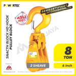 Snatch Block Powertec HD Double Sheave with Hook 8 Ton - 6"
