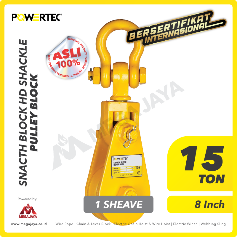 POWERTEC-Snatch-Block-HD-Shackle-1Sheave-15Ton-I.png Snatch Block Powertec HD Single Sheave with Shackle 15 Ton - 8" - Gambar 1