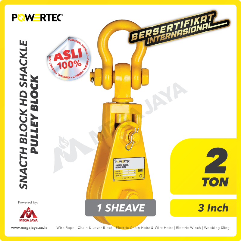 POWERTEC-Snatch-Block-HD-Shackle-1Sheave-2Ton-I.png Snatch Block Powertec HD Single Sheave with Shackle 2 Ton - 3" - Image 1