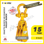 Snatch Block Powertec HD Double Sheave with Shackle 15 Ton - 8"
