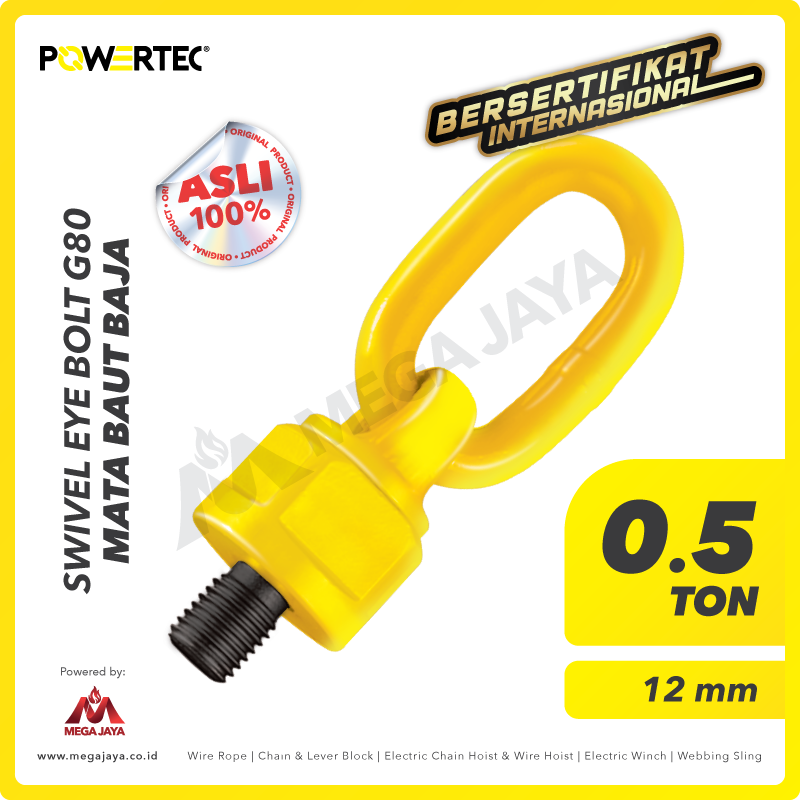 POWERTEC-Swivel-Eye-Bolt-G80-0.5Ton-I.png Swivel Eye Bolt Powertec M12 - 0,5 Ton - Image 1