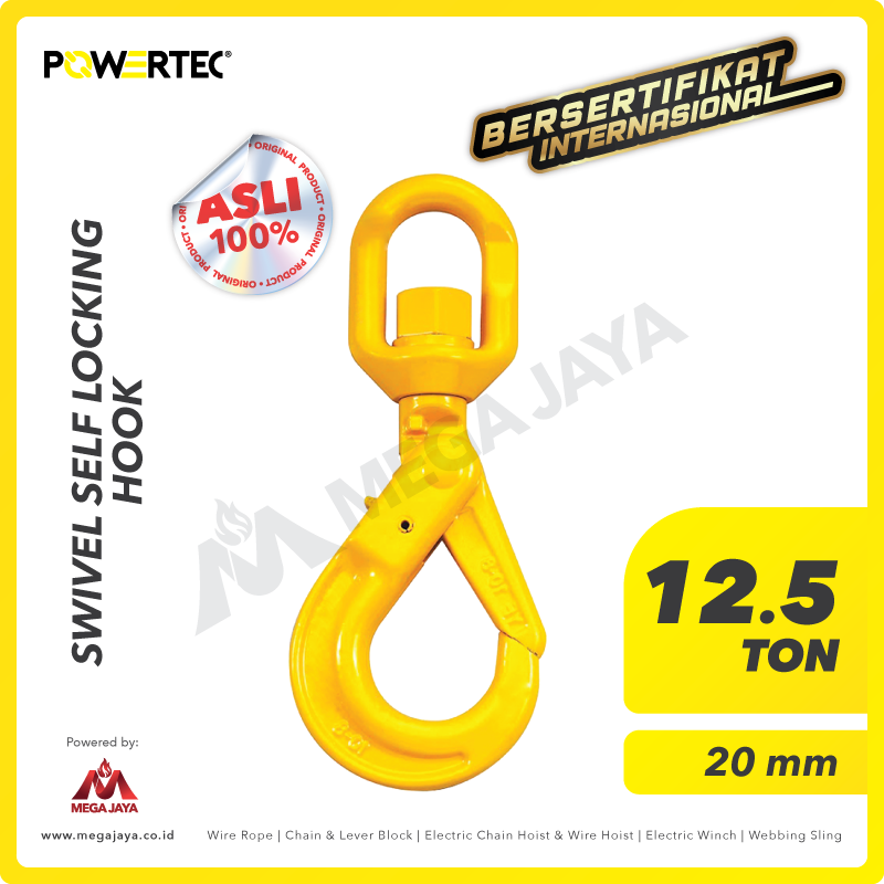 POWERTEC-Swivel-Self-Locking-Hook-12.5Ton-x-20mm-I.png Swivel Self-Locking Hook Powertec 20Milimeter - 12,5 Ton - Image 1