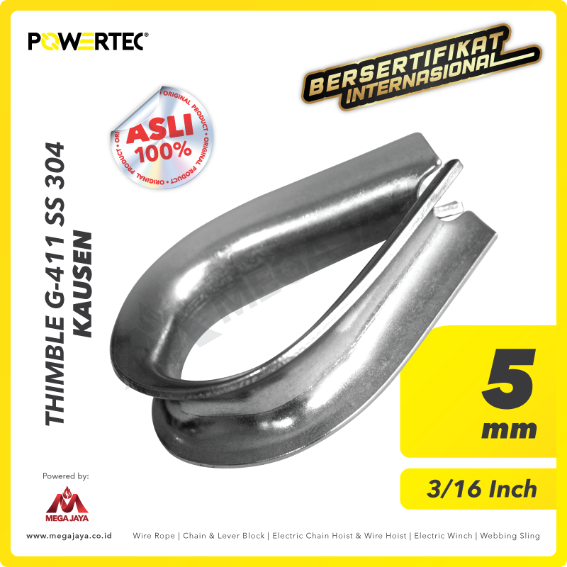 POWERTEC-Thimble-G-411-SS304-5mm-I.png Thimble Powertec G-411 SS 304 5Milimeter - 3/16" - Gambar 1