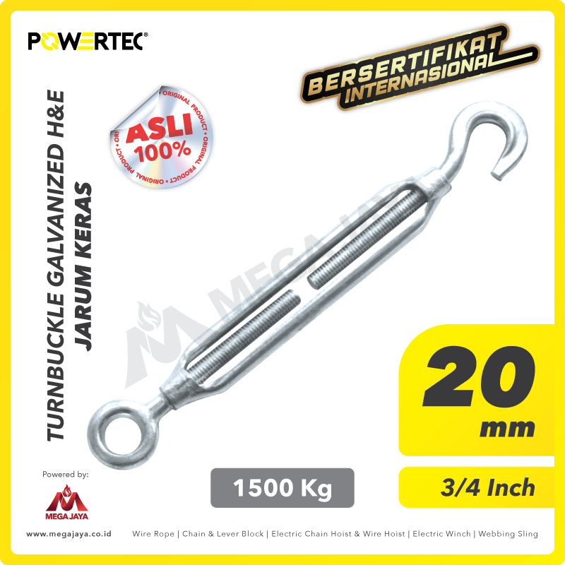 POWERTEC-Turnbuckle-Galavanized-Hook-_-Eye-20mm-I.png Turnbuckle Powertec Galv Hook & Eye 20Milimeter - 3/4" - Image 1