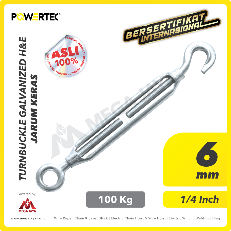 POWERTEC-Turnbuckle-Galavanized-Hook-_-Eye-6mm-I.png Turnbuckle Powertec Galv Hook & Eye 6Milimeter - 1/4" - Image 1