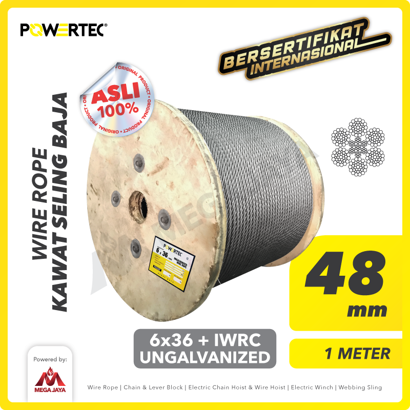 POWERTEC-WR-6x36-IWRC-48mm-x-1-Meter-I.png Wire Rope Powertec 6x36 + IWRC Ungalv 48Milimeter - Image 1