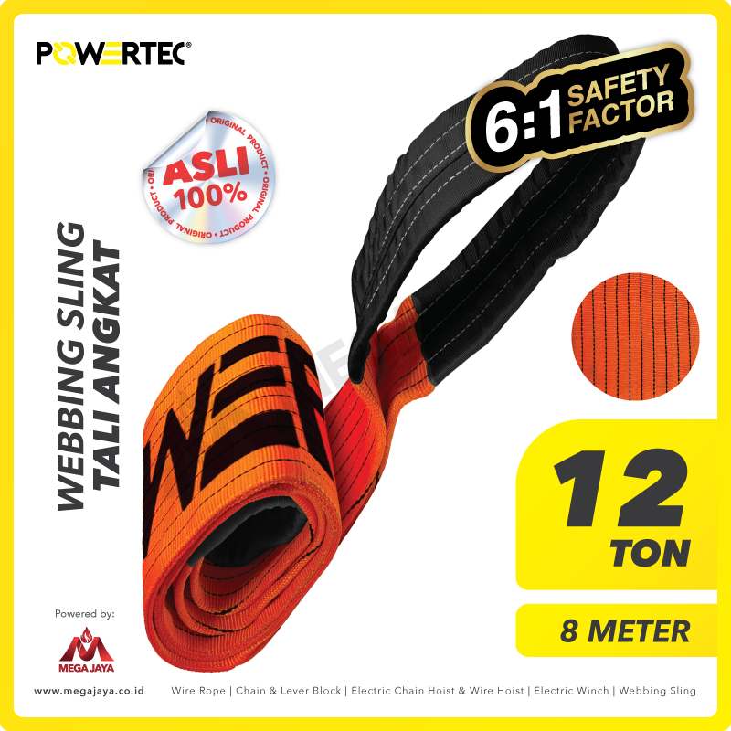 POWERTEC-Webbing-Sling-12Ton-x-8Meter-I.png Webbing Sling Powertec (6:1) 2Ply 12 Ton X 8 Meter (Orange) - Image 1