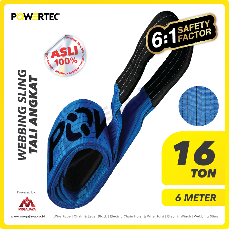 POWERTEC-Webbing-Sling-16Ton-x-6Meter-I.png Webbing Sling Powertec (6:1) 4Ply 16 Ton X 6 Meter (Biru) - Image 1