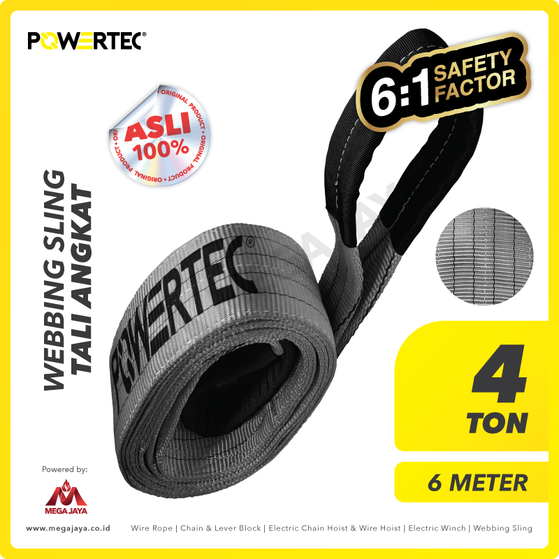 POWERTEC-Webbing-Sling-4Ton-x-6Meter-I.png Webbing Sling Powertec (6:1) 2Ply 4 T X 6 M (Abu) - Image 1