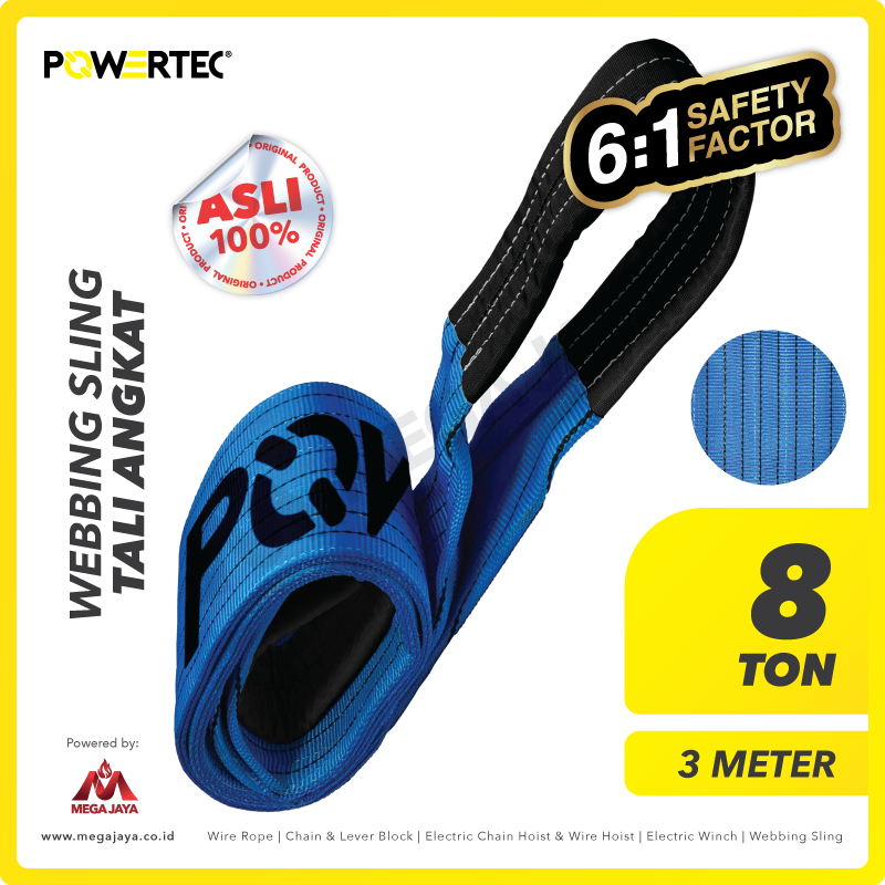 POWERTEC-Webbing-Sling-8Ton-x-3Meter-I.png Webbing Sling Powertec (6:1) 2Ply 8 Ton X 3 Meter (Biru) - Image 1