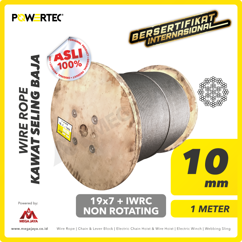 POWERTEC-Wire-Rope-19x7-IWRC-10mm-x-1Meter-I.png Wire Rope Powertec 19x7 + IWRC Ungalv 10Milimeter - Image 1
