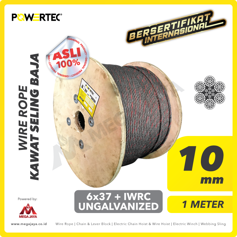 POWERTEC-Wire-Rope-6-x-37-IWRC-10mm-x-1Meter-I.png Wire Rope Powertec 6x37 + IWRC Ungalv 10mm - Image 1