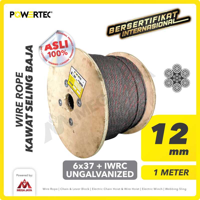 POWERTEC-Wire-Rope-6-x-37-IWRC-12mm-x-1Meter-I-1.png Wire Rope Powertec 6x37 + IWRC Ungalv 12Milimeter - Image 1