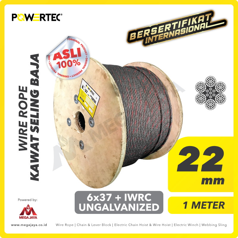 POWERTEC-Wire-Rope-6-x-37-IWRC-22mm-x-1Meter-I.png Wire Rope Powertec 6x37 + IWRC Ungalv 22Milimeter - Image 1