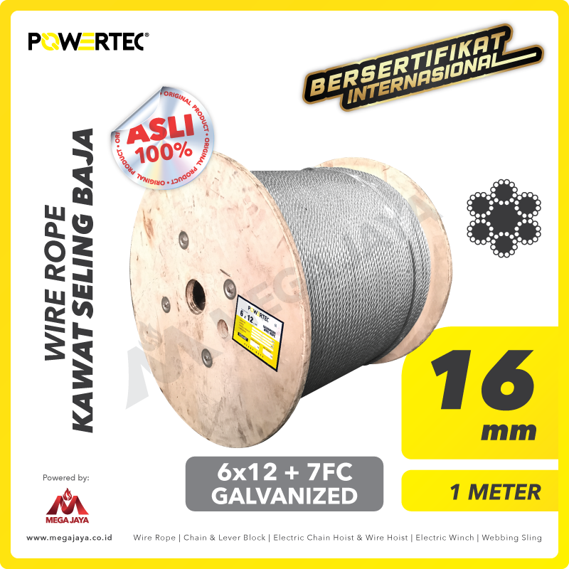 POWERTEC-Wire-Rope-6x12-7FC-16mm-x-1Meter-I.png Wire Rope Powertec 6x12 + 7FC Galv 16Milimeter - Image 1