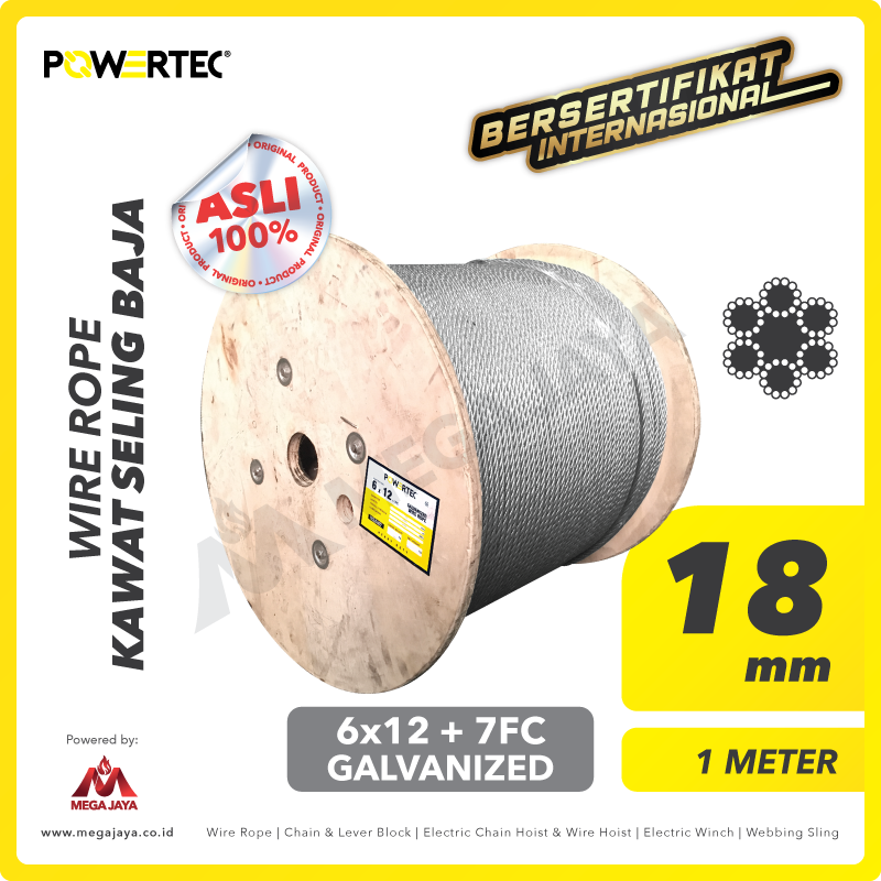 POWERTEC-Wire-Rope-6x12-7FC-18mm-x-1Meter-I.png Wire Rope Powertec 6x12 + 7FC Galv 18mm - Image 1