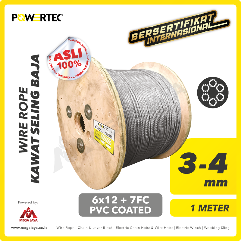 POWERTEC-Wire-Rope-6x12-7FC-PVC-Coated-3-4mm-x-1-Meter-I.png Wire Rope Powertec 6x12 + 7FC PVC 3-4Milimeter - Image 1