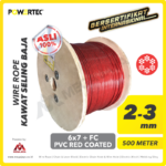 Wire Rope Powertec 6x7 + FC PVC (Merah) 2-3Milimeter @500 Meter