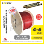 Wire Rope Powertec 6x12 + 7FC PVC (Merah) 4-6Milimeter @500 Meter