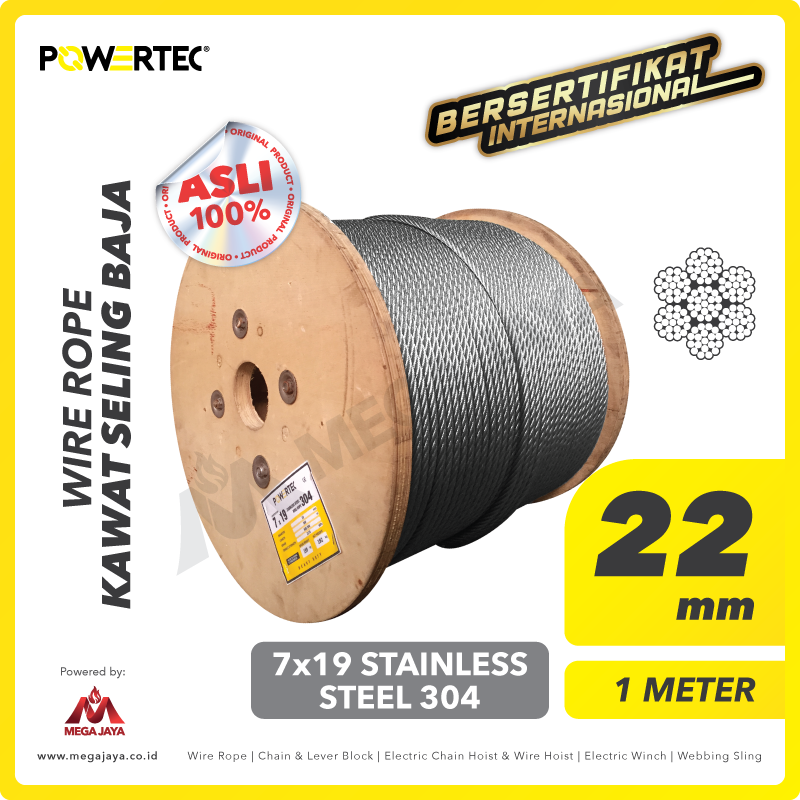POWERTEC-Wire-Rope-7-x-19-SS-304-22mm-x-1Meter-I.png Wire Rope Powertec 7x19 SS 304 22Milimeter - Image 1