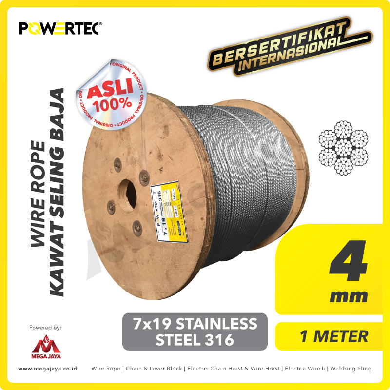 POWERTEC-Wire-Rope-7-x-19-SS-316-4mm-x-1Meter-I.png Wire Rope Powertec 7x19 SS 316 4Milimeter - Gambar 1