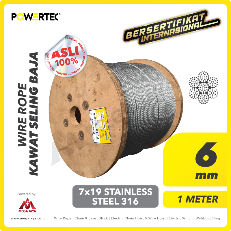 POWERTEC-Wire-Rope-7-x-19-SS-316-6mm-x-1Meter-I.png Wire Rope Powertec 7x19 SS 316 6Milimeter - Image 1