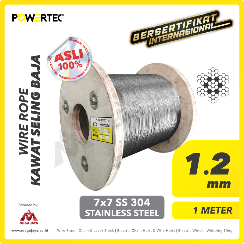 POWERTEC-Wire-Rope-7x7-SS-304-1.2mm-x-1Meter-I.png Wire Rope Powertec 7x7 SS 304 1,2Milimeter - Gambar 1
