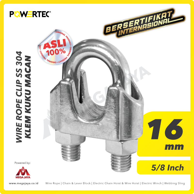 POWERTEC-Wire-Rope-Clip-SS-304-16mm-I.png Wire Rope Clip Powertec SS 304 16Milimeter - Image 1
