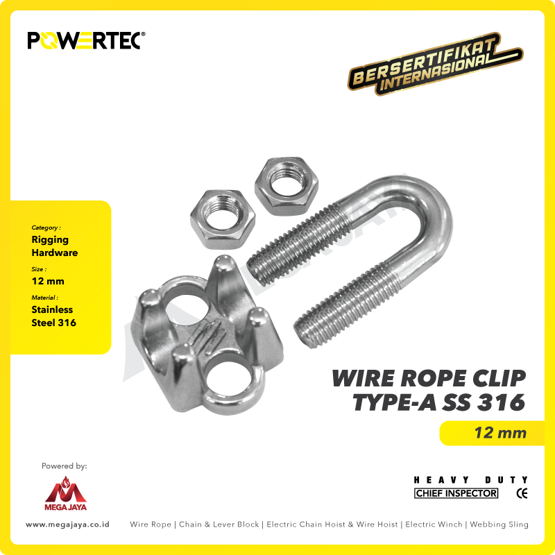 Wire Rope Clip Powertec Type A SS 316 12Milimeter - Gambar 2