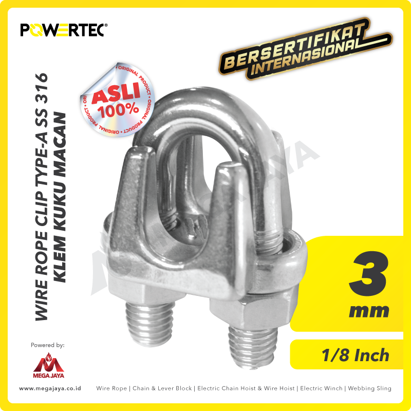 Wire Rope Clip Powertec Type A SS 316 3Milimeter - Gambar 1