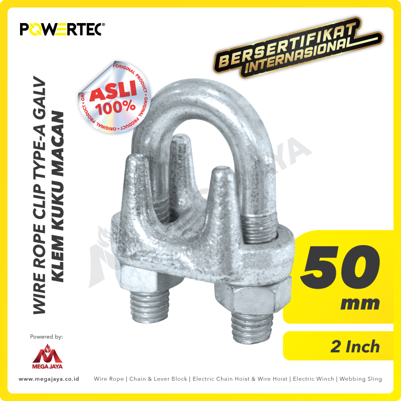 POWERTEC-Wire-Rope-Clip-Type-A-Galv-50mm-I.png Wire Rope Clip Powertec Type A 50Milimeter - Gambar 1