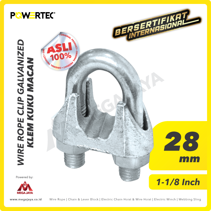 POWERTEC-Wire-Rope-Galvanized-28mm-I.png Wire Rope Clip Powertec Galv 28Milimeter - 1 1/8" - Image 1