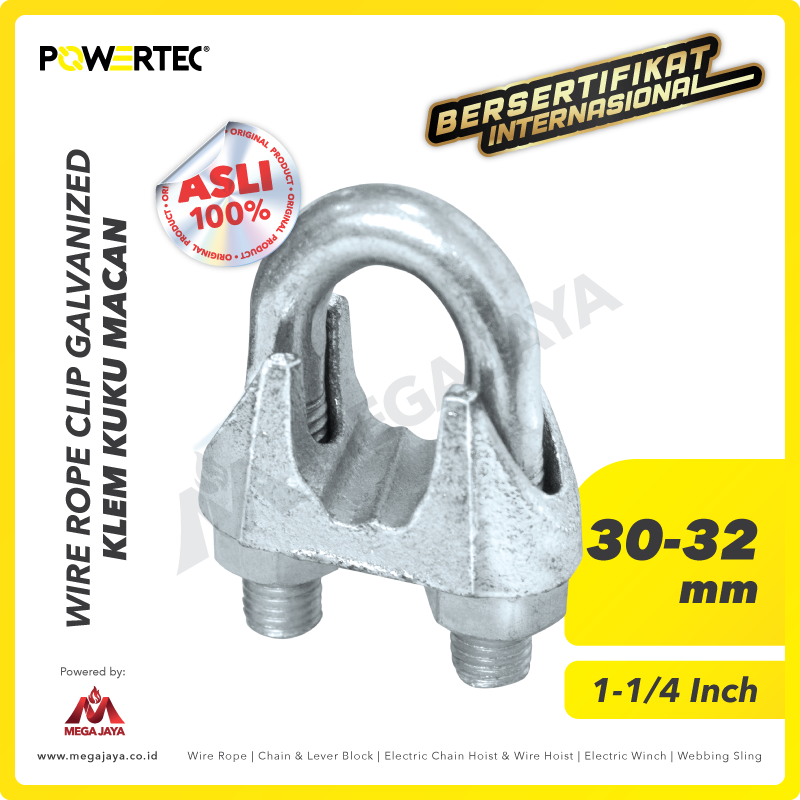 POWERTEC-Wire-Rope-Galvanized-30-32mm-I.png Wire Rope Clip Powertec Galv 30-32Milimeter - 1 1/4" - Image 1
